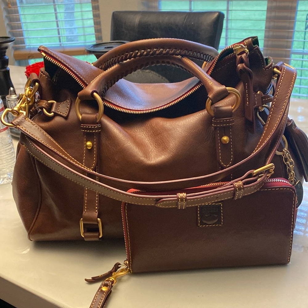 Brown Leather Handbag and Wallet Set